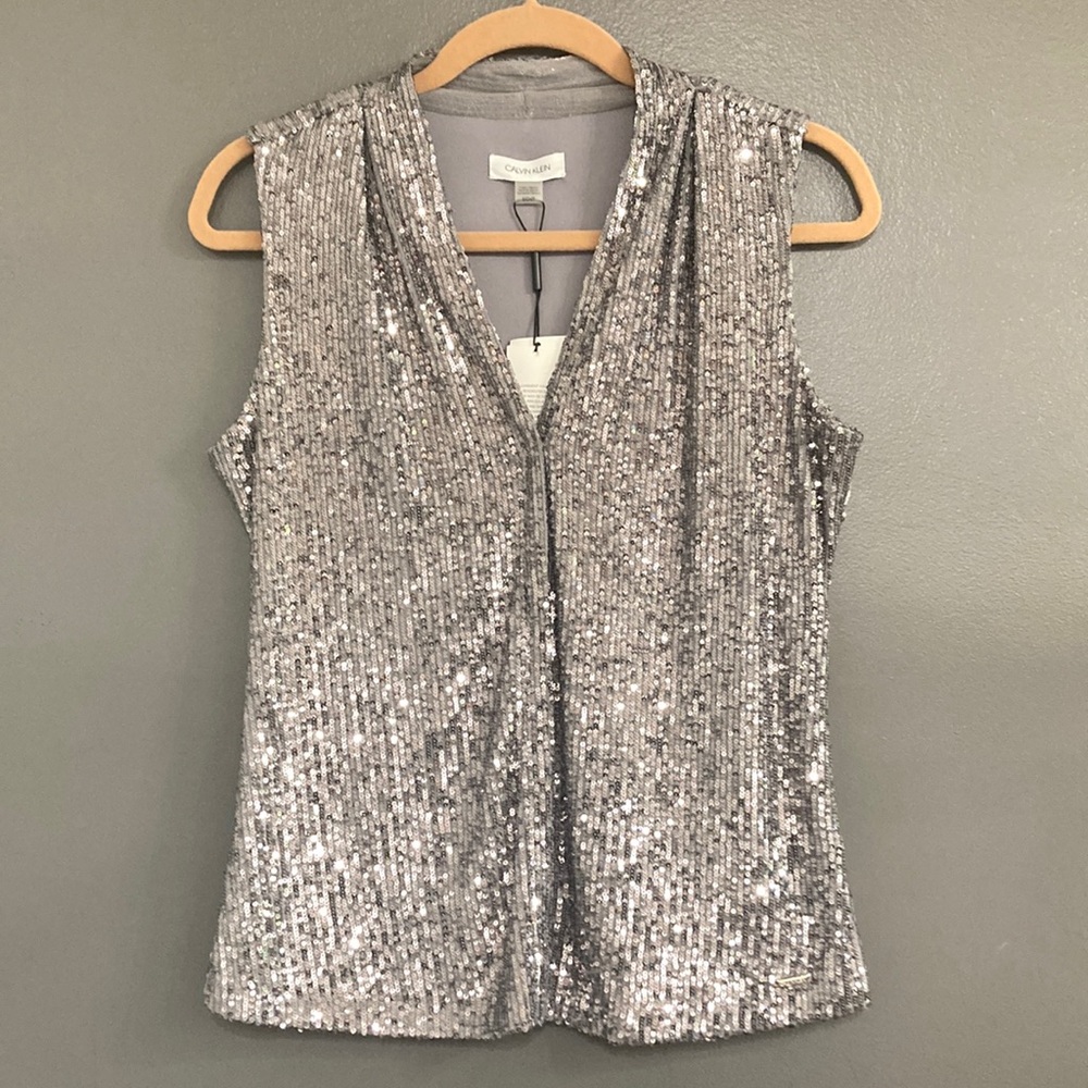 Calvin Klein Grey Sequined Sleeveless shirt